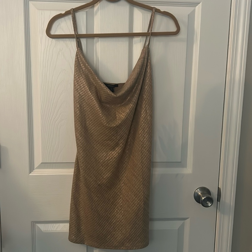 Gold mini dress with scoop neck